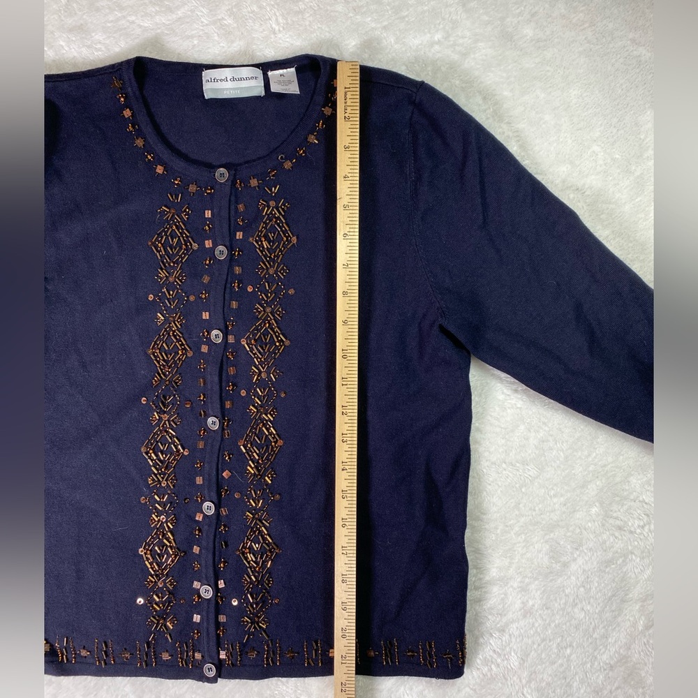 Alfred Dunner Petite Beaded Cardigan Navy Blue Knit Sweater size petite Large - Picture 7 of 8